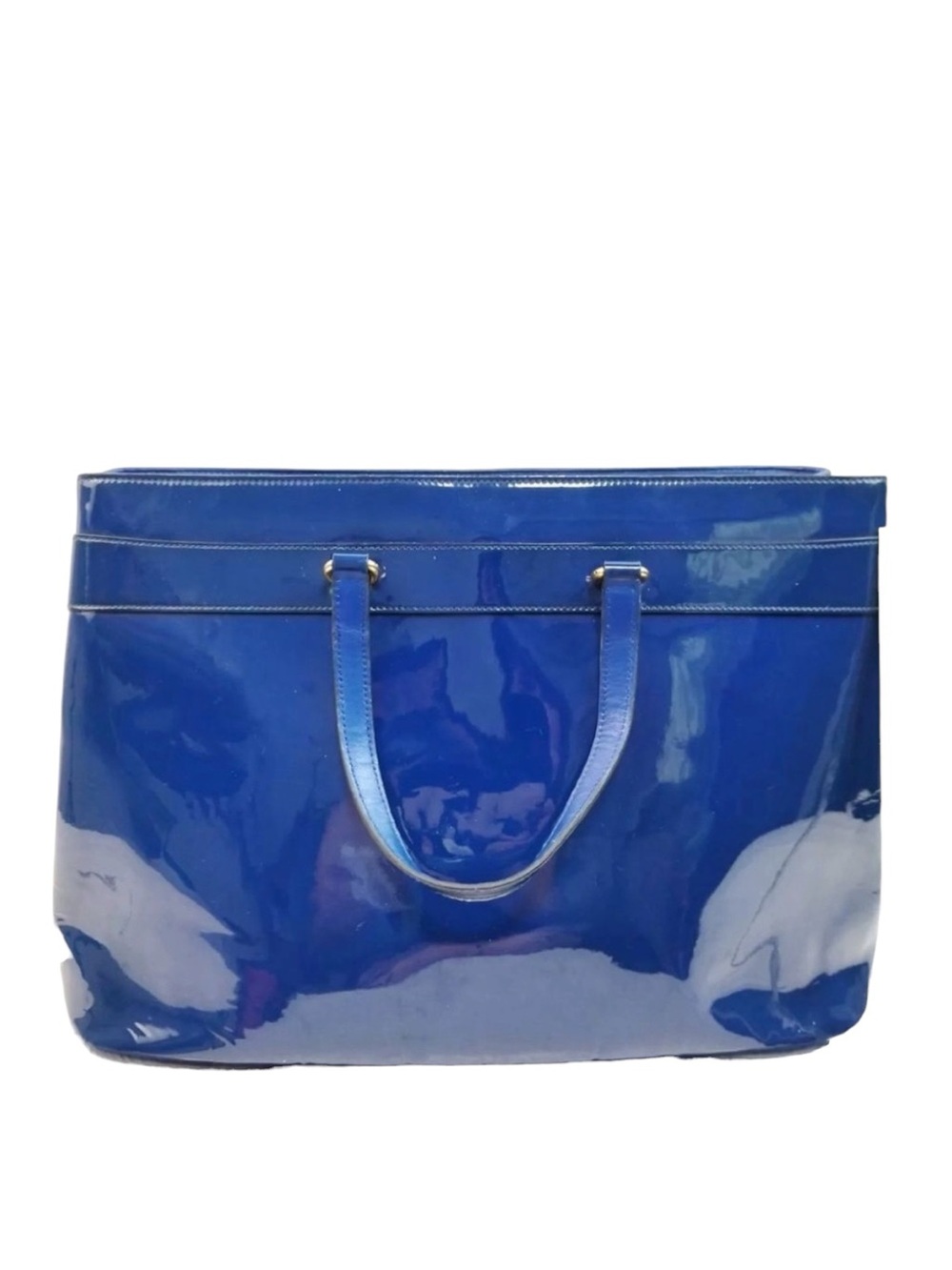 Auth Gucci Medium Bright Bit Blue Patent Leather Tote Bag Horsebit Enamel Purse - Picture 4 of 11